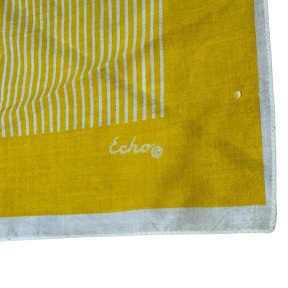 Vintage Echo Yellow and White Stripped Cotton Square Scarf - Picture 2 of 2